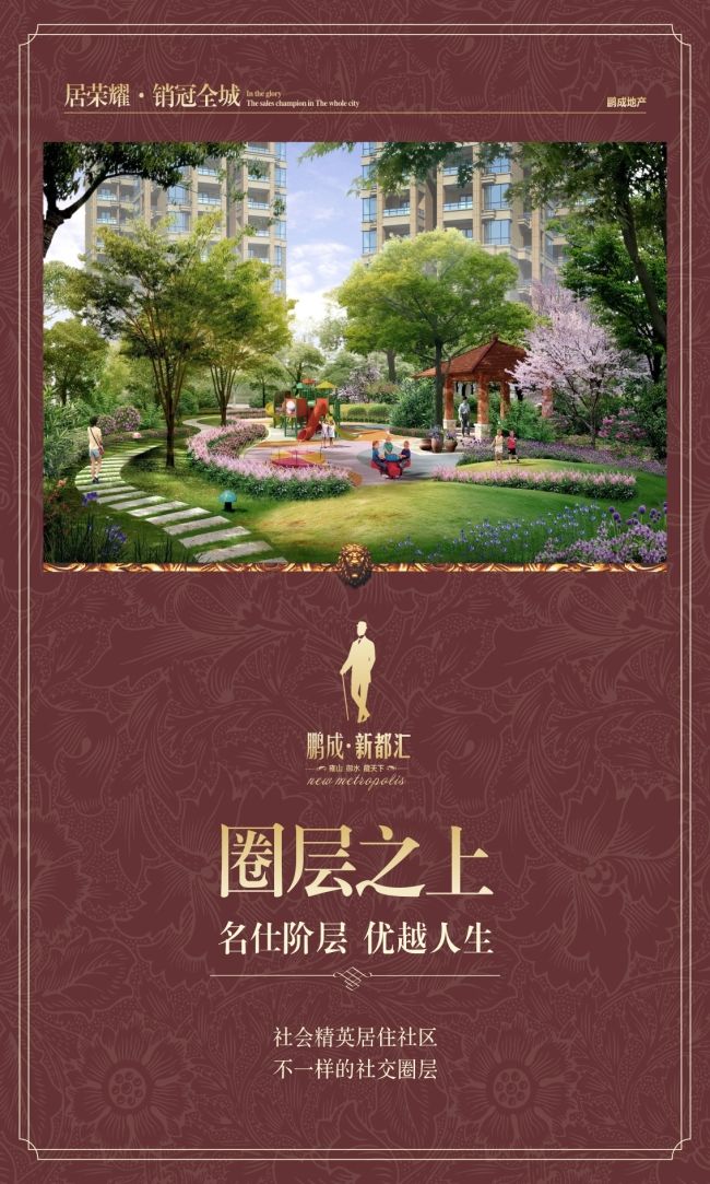 房地產海報圈層之上-鵬成新都匯,房地產海報圈層之上-鵬成新都匯,名仕階層,房產海報,展架,KT板,cdr,紅色,精品海報,精品模板,模板素材